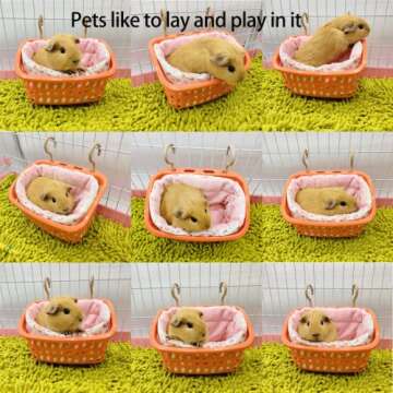 LEFTSTARER Rat Hammock Bed for Hamster Sugar Glider, Warm and Soft Hanging Basket Bedding, Rat Accessories and Toys for Rat, Squirrel, Hedgehog, Lizard, Hamster (Small, 1. Orange Box and Goat Bear)