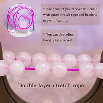 DAZCOLO Handmade Gem Bracelet 7.5" Stretch Gemstone 8mm Round Beads Crystals Quartz Unisex (Rose Qua...