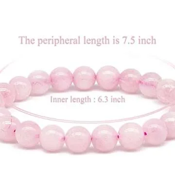 DAZCOLO Handmade Gem Bracelet 7.5" Stretch Gemstone 8mm Round Beads Crystals Quartz Unisex (Rose Quartz)