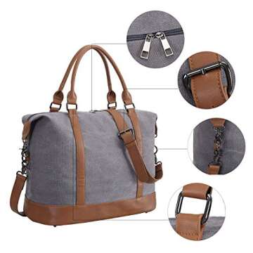 CAMTOP Women Ladies Weekender Travel Bag Canvas Overnight Carry-on Duffel Tote Luggage (Gray)