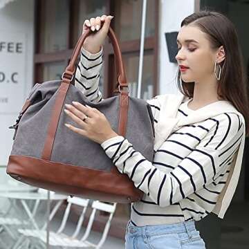 CAMTOP Women Ladies Weekender Travel Bag Canvas Overnight Carry-on Duffel Tote Luggage (Gray)