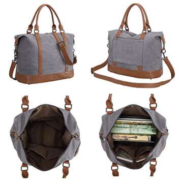 CAMTOP Women Ladies Weekender Travel Bag Canvas Overnight Carry-on Duffel Tote Luggage (Gray)
