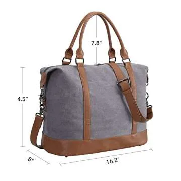 CAMTOP Women Ladies Weekender Travel Bag Canvas Overnight Carry-on Duffel Tote Luggage (Gray)