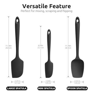 U-Taste Silicone Spatula Set, 600ºF High Heat Resistant, Seamless Food Grade Flexible Rubber Kitchen Cooking Mixing Baking Scraper for Nonstick Cookware (Black)