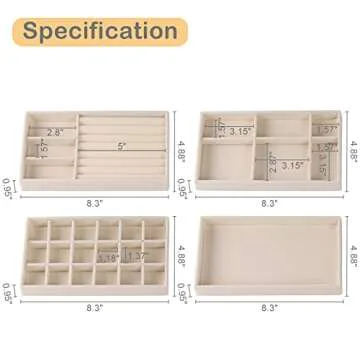 CDBOVID Set of 8 Stackable Jewelry Organizer Stackable Trays,Jewelry Drawer Inserts Container Display Case Storage for Earring Necklace Rings Bracelet Watch with Removable Dividers-Beige