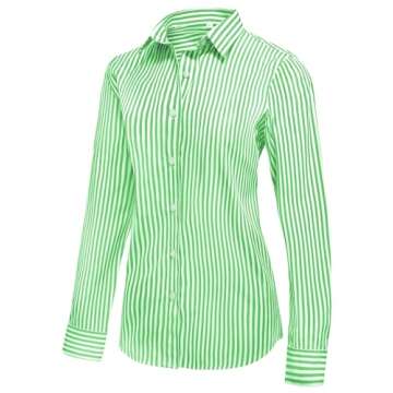 Ruisin Green and White Striped Shirt Women Long Sleeve Blouses & Button-Down Shirts Womens Fashion Button Down up Work Blouse Tops Green M