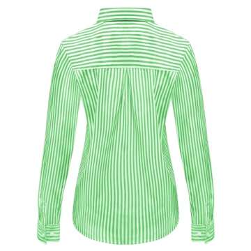 Ruisin Green and White Striped Shirt Women Long Sleeve Blouses & Button-Down Shirts Womens Fashion Button Down up Work Blouse Tops Green M