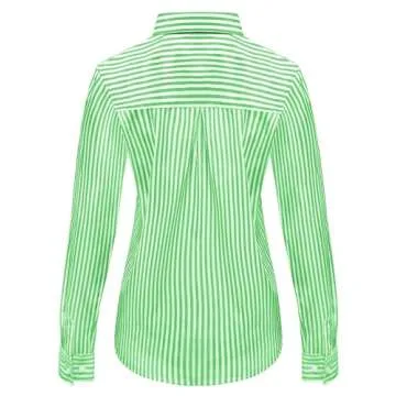 Ruisin Green and White Striped Shirt Women Long Sleeve Blouses & Button-Down Shirts Womens Fashion Button Down up Work Blouse Tops Green M
