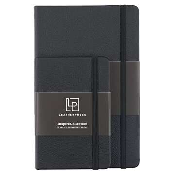 Leatherpress Classic Leather Notebook Writing Journal, Hardcover, Elastic Closure Narrow Ruled Pages, Inspire Collection