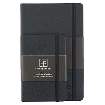 Leatherpress Classic Leather Notebook Writing Journal, Hardcover, Elastic Closure Narrow Ruled Pages, Inspire Collection