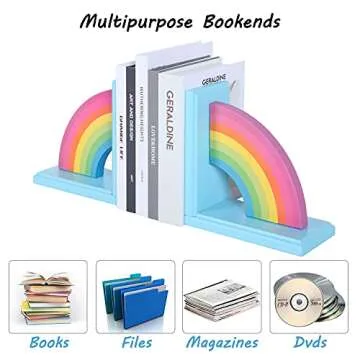 NIKKY HOME Wooden Rainbow Book Ends Non-Skid Cute Bookends Book Stoppers for Girls Home Children's Room Classroom Nursery Decor, Pack of 2