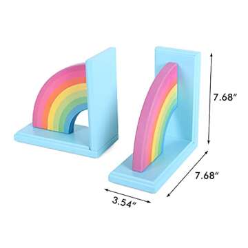 NIKKY HOME Wooden Rainbow Book Ends Non-Skid Cute Bookends Book Stoppers for Girls Home Children's Room Classroom Nursery Decor, Pack of 2