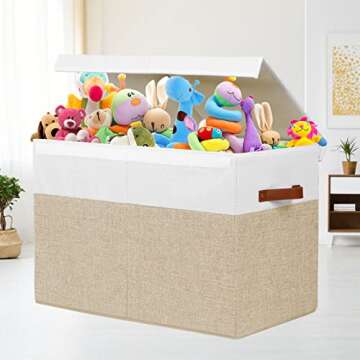 Large Toy Storage Box with Lid, Sturdy Toys Storage Chest Bin Organizer Basket with Dividers for Kid...