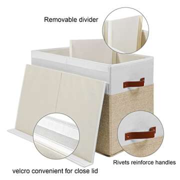 Large Toy Storage Box with Lid, Sturdy Toys Storage Chest Bin Organizer Basket with Dividers for Kids, Boys, Girls, Nursery, Closet, Bedroom, Playroom 25"x13" x16" (Beige and White)