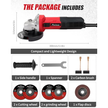 AVID POWER Angle Grinder, 7.5-Amp 4-1/2 inch Electric Grinder Power Tools with Grinding and Cutting Wheels, Flap Disc and Auxiliary Handle for Cutting, Grinding, Polishing and Rust Removal - Red