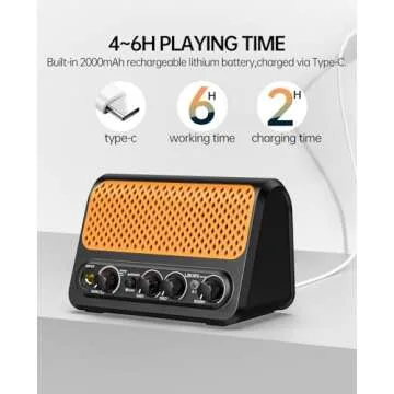 Mini Guitar Amp,LEKATO 10W Portable Electric Guitar Amplifier with Clean & Overdrive Channel,Reverb,Bluetooth Small Guitar Amp for Practice (Black-Orange)