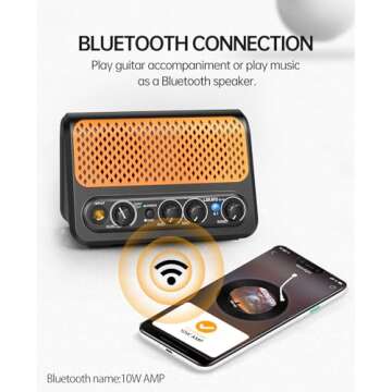 Mini Guitar Amp,LEKATO 10W Portable Electric Guitar Amplifier with Clean & Overdrive Channel,Reverb,Bluetooth Small Guitar Amp for Practice (Black-Orange)