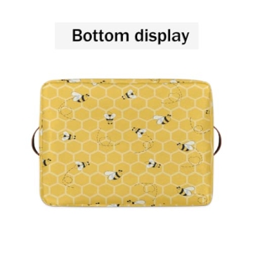 Storage Baskets with Handles, Bee Honeycomb Yellow Storage Cube Rectangular Fabric Collapsible Toy Storage Bin Organizer for Closet Shelf Laundry Nursery Kids Bedroom, 15x11x9.5 In,1 Pack