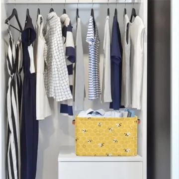 Storage Baskets with Handles, Bee Honeycomb Yellow Storage Cube Rectangular Fabric Collapsible Toy Storage Bin Organizer for Closet Shelf Laundry Nursery Kids Bedroom, 15x11x9.5 In,1 Pack