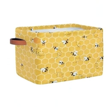 Storage Baskets with Handles, Bee Honeycomb Yellow Storage Cube Rectangular Fabric Collapsible Toy Storage Bin Organizer for Closet Shelf Laundry Nursery Kids Bedroom, 15x11x9.5 In,1 Pack