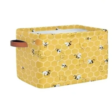 Storage Baskets with Handles, Bee Honeycomb Yellow Storage Cube Rectangular Fabric Collapsible Toy Storage Bin Organizer for Closet Shelf Laundry Nursery Kids Bedroom, 15x11x9.5 In,1 Pack