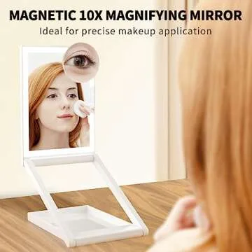 OLIBUY Makeup Mirror with Lights, 7.5" L x 5.7" W Portable Travel Mirror with 10X Magnifying Mirror,...