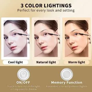 OLIBUY Makeup Mirror with Lights, 7.5" L x 5.7" W Portable Travel Mirror with 10X Magnifying Mirror, 3 Color Lighting Rechargeable Lighted Folding Mirror, Base Storage, Adjustable Height