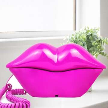 TelPal Corded Lips Telephones Landline Pink-Colored Home Telephones Cute Mouth Shape Wired Phone for...