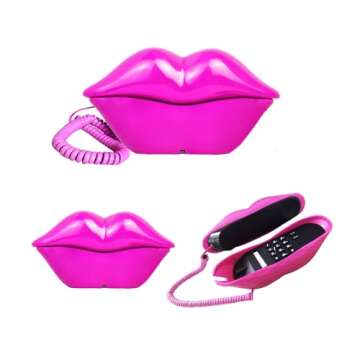 TelPal Corded Lips Telephones Landline Pink-Colored Home Telephones Cute Mouth Shape Wired Phone for Home,Office,Shops & Art Decor Cute Real Working Telephone Novelty Gift for Girls