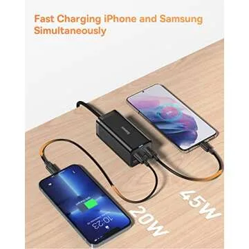 USB C Charger, Baseus 100W PD GaN3 Fast Wall Charger Block, 4-Ports [2USB-C + 2USB] Charging Station with 5ft Extension Cord for Steam Deck, MacBook Pro, iPhone 15/14/13, Samsung Galaxy, etc