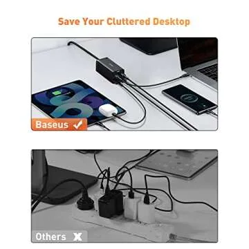 USB C Charger, Baseus 100W PD GaN3 Fast Wall Charger Block, 4-Ports [2USB-C + 2USB] Charging Station with 5ft Extension Cord for Steam Deck, MacBook Pro, iPhone 15/14/13, Samsung Galaxy, etc