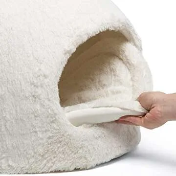 Best Friends by Sheri Meow Hut in Fur Cover Dome Cat and Dog Bed, Ivory, Jumbo
