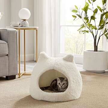 Best Friends by Sheri Meow Hut in Fur Cover Dome Cat and Dog Bed, Ivory, Jumbo