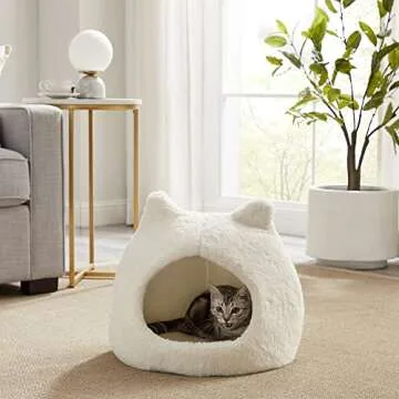 Best Friends by Sheri Meow Hut in Fur Cover Dome Cat and Dog Bed, Ivory, Jumbo