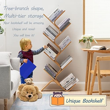 Stylish Bamboo Tree Bookshelf, 8-Tier Organizer for Any Room