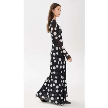 RESA Women's Stylish Lyon Maxi Dress - Black/White Dot