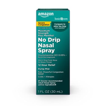 Amazon Basic Care No Drip Severe Congestion Nasal Pump Mist Spray, 12 Hour Relief, Oxymetazoline HCl...