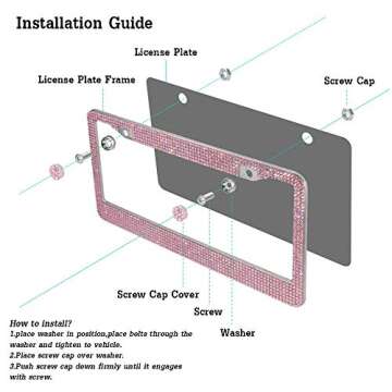2 Pack Crystal Stainless Steel License Plate Frames with Gift Box and Sparkly Screw Caps,Luxury Popular Bling Rhinestone Car Accessories for All Standard Plate Size (Pink)