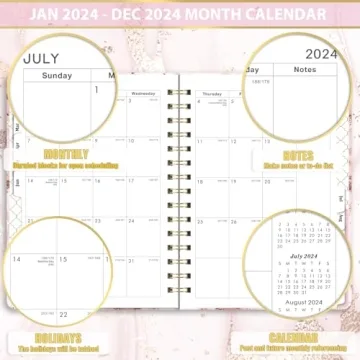 2024 Pink Planner Prelabeled Monthly Tabs Elastic Closure