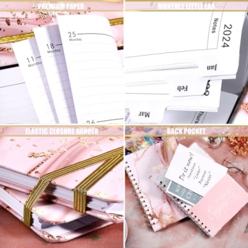 2024 Pink Planner Prelabeled Monthly Tabs Elastic Closure