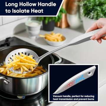 Skimmer Slotted Spoon, [Rustproof, Integral Forming, Durable] Newness 304 Stainless Steel Slotted Spoon with Vacuum Ergonomic Handle, Comfortable Grip Design Strainer Ladle for Kitchen, 14.96 Inches