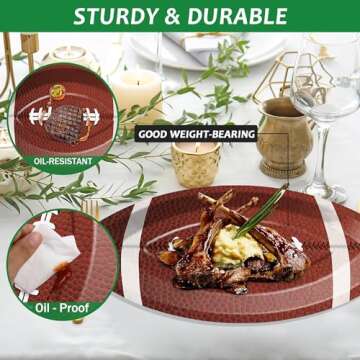 SJJPDYY 50 PCS Football Party Supplies Oval Plates