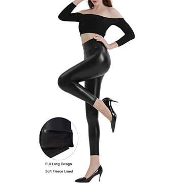 Retro Gong Faux Leather Leggings for Women Tummy Control High Waist Stretch Shiny Pleather Pants Black