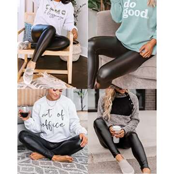 Retro Gong Faux Leather Leggings for Women Tummy Control High Waist Stretch Shiny Pleather Pants Black