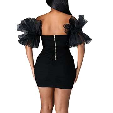 LKOUS Elegant Club & Night Out Dresses, Off Shoulder Evening Birthday Dresses, Solid Color Bodycon Mini Dress