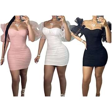 LKOUS Elegant Club & Night Out Dresses, Off Shoulder Evening Birthday Dresses, Solid Color Bodycon Mini Dress