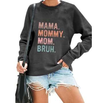 KUEDFEU Mama Mommy Mom Bruh Sweatshirts for Women Funny Mom Life Sweatshirts Casual Letter Print Lon...