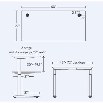 Fully Jarvis Standing Desk 60" x 27" Dark Bamboo Top - Electric Adjustable Desk Height from 30" to 49" with Memory Preset Controller (Rectangle, Black Frame)