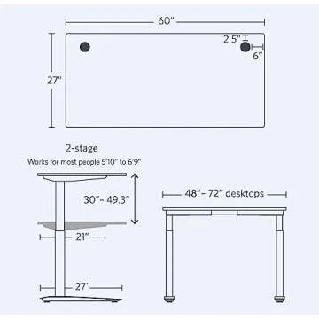 Fully Jarvis Standing Desk 60" x 27" Dark Bamboo Top - Electric Adjustable Desk Height from 30" to 49" with Memory Preset Controller (Rectangle, Black Frame)