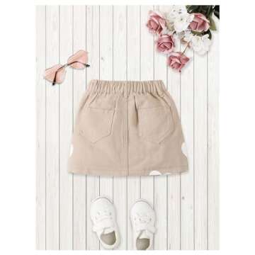 BEAUDRM Girl's Heart Pattern High Waist A Line Skirt Casual Regular Fit Short Denim Skirts Apricot 4...